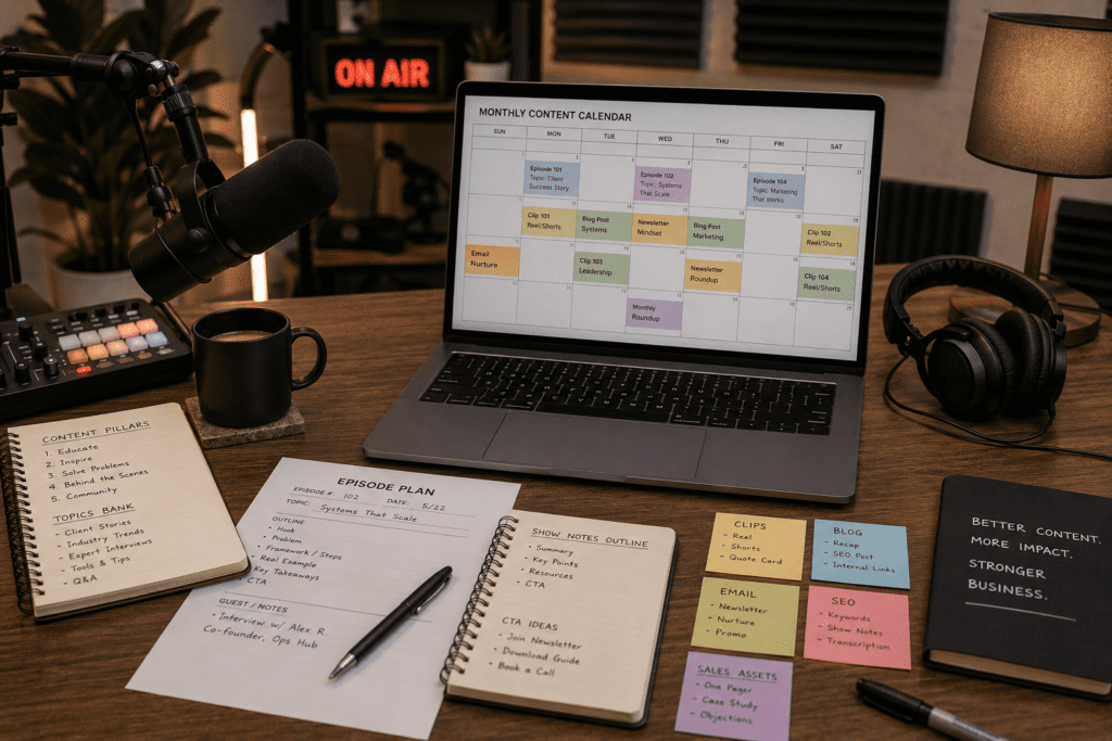 podcast studio business content calendar