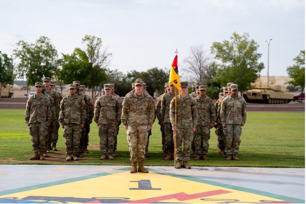 U.S. Army Soldiers stand in formation during the activation ceremony of Headquarters and Headquarters Company, 1st Engineer Brigade, 1st Armored Division, Fort Bliss, Texas, June 15, 2026. (U.S. Army photo by Sgt. 1st Class Kyle Larsen)
